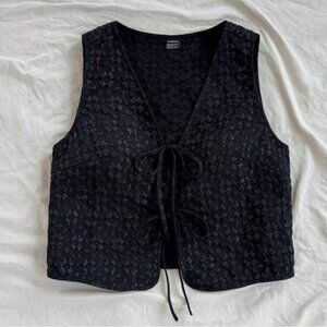 NWT SHEIN Black patterned front tie vest